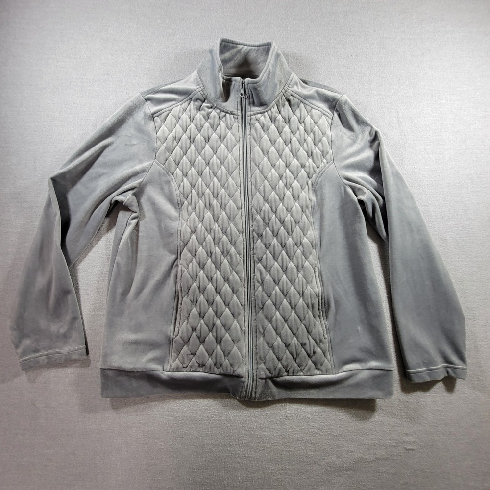 Blair Velour Jacket Women PS Grey Excellent Quilted Zip Up Mock Neck B12955